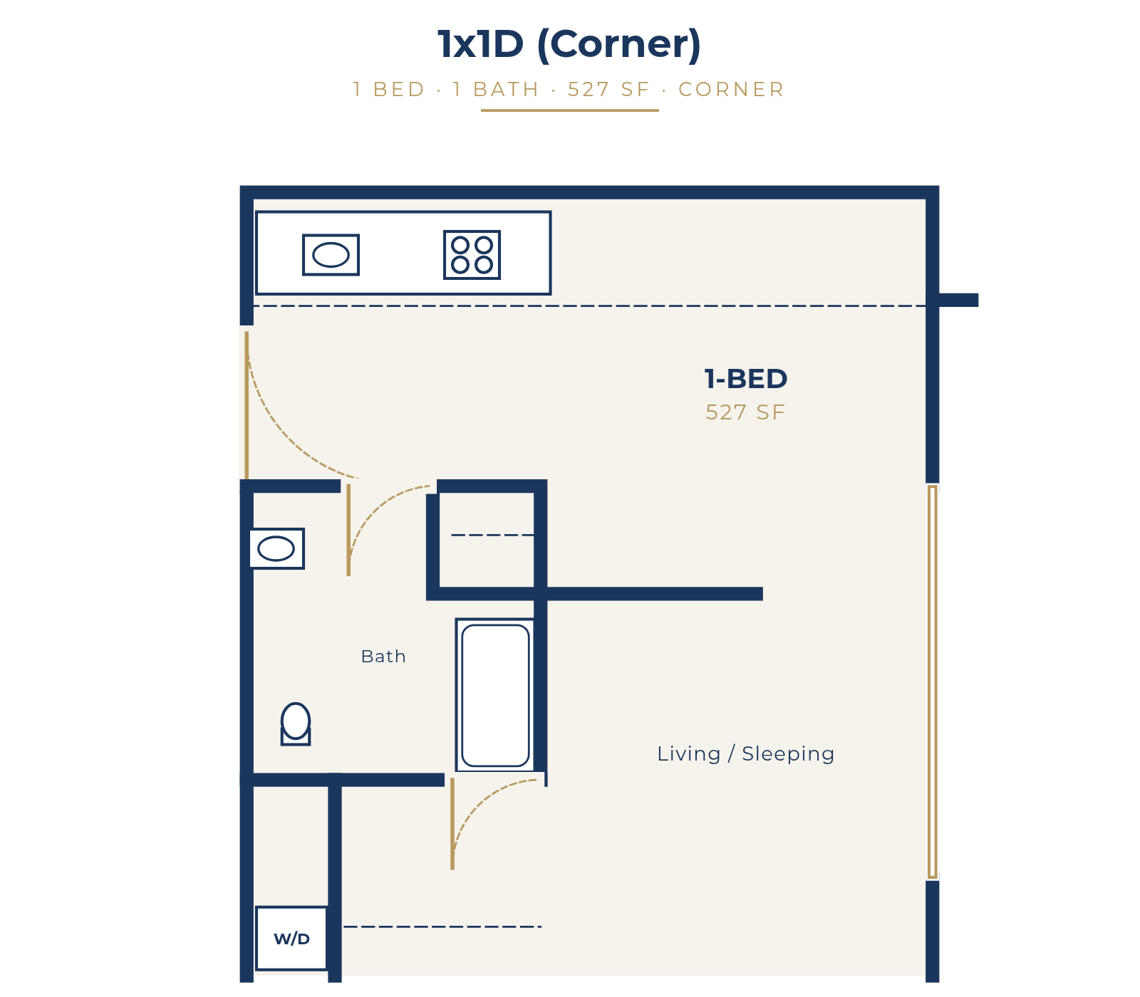 1x1D (Corner) floor plan